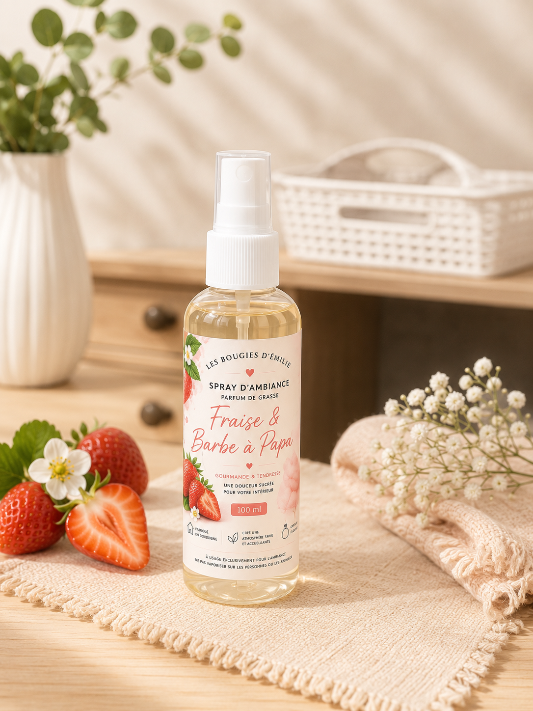 Spray d’ambiance fraise et barbe à papa